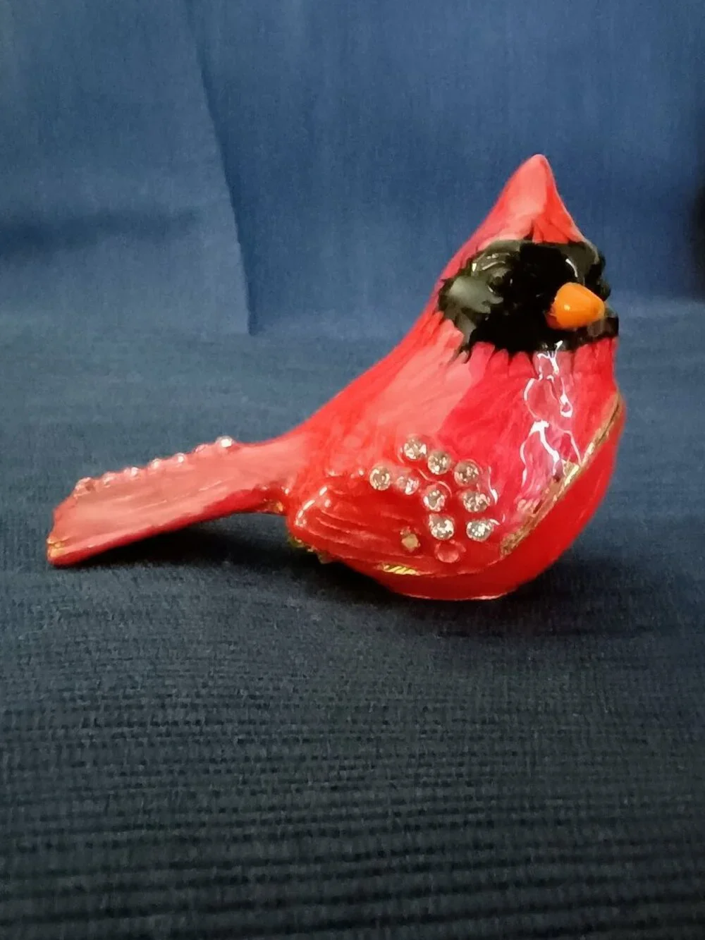 Red Cardinal Bird Jeweled Enameled Trinket Box